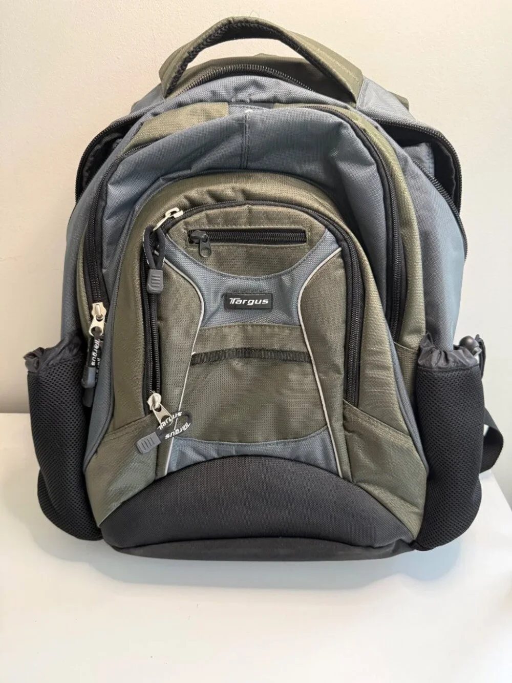 Targus Durable Multi-Compartment Backpack For Travel & Work Gray/Olive Laptop St
